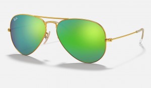 Ray Ban Aviator Flash Lenses Men's Sunglasses Green | 56190-KDTV