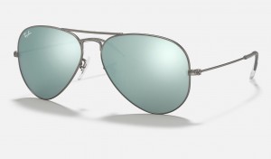 Ray Ban Aviator Flash Lenses Men's Sunglasses Silver | 75082-LMDB