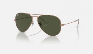 Ray Ban Aviator Rose Gold Men's Sunglasses Green | 59402-EBRF