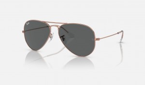 Ray Ban Aviator Rose Gold Men's Sunglasses Grey | 43105-BYEL