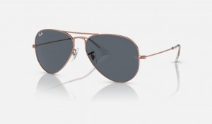 Ray Ban Aviator Rose Gold Women's Sunglasses Blue | 94185-RCUM