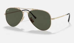 Ray Ban Aviator Titanium Men's Sunglasses Green | 12739-GASE