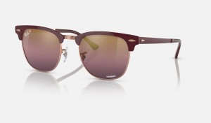 Ray Ban Clubmaster Metal Chromance Men's Sunglasses Red | 97152-UCLY