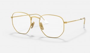 Ray Ban Hexagonal Titanium Optics Men's Eyeglasses Gold | 93251-PICQ