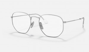 Ray Ban Hexagonal Titanium Optics Men's Eyeglasses Silver | 64023-SLMW