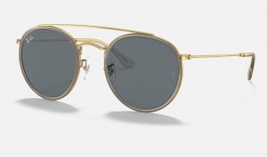 Ray Ban Round Double Bridge Legend Gold Women's Sunglasses Blue | 93746-XZBE