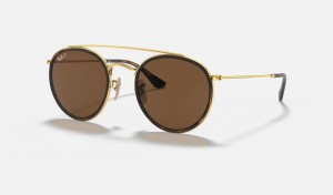 Ray Ban Round Double Bridge Men's Sunglasses Brown | 26053-XHJN