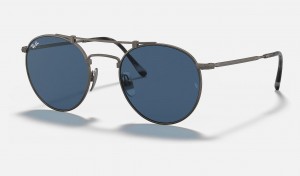 Ray Ban Round Double Bridge Titanium Men's Sunglasses Blue | 48291-UQAN