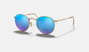 Ray Ban Round Flash Lenses Men's Sunglasses Blue | 89607-HGDX