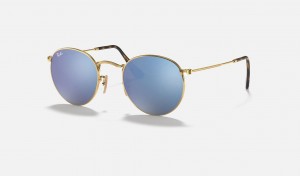 Ray Ban Round Flat Lenses Men's Sunglasses Blue | 05396-RJZQ