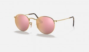 Ray Ban Round Flat Lenses Women's Sunglasses Pink | 04691-UAEJ