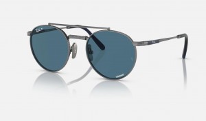 Ray Ban Round Ii Titanium Women's Sunglasses Blue | 92037-OYZN