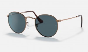 Ray Ban Round Metal Antiqued Men's Sunglasses Blue | 78932-WUSR