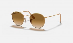 Ray Ban Round Metal Men's Sunglasses Brown | 25687-UKQF