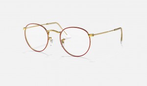 Ray Ban Round Metal Optics Men's Eyeglasses Red | 58372-ANKT