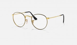 Ray Ban Round Metal Optics Men's Eyeglasses Gold | 78124-TBXG