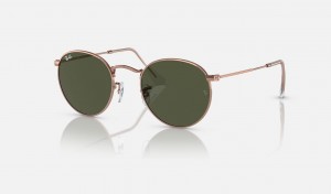 Ray Ban Round Metal Rose Gold Men's Sunglasses Green | 23758-EJWR