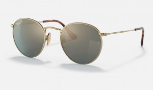 Ray Ban Round Titanium Men's Sunglasses Gold | 93175-BIFU