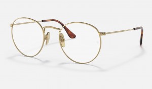 Ray Ban Round Titanium Optics Men's Eyeglasses Gold | 38249-TPEZ