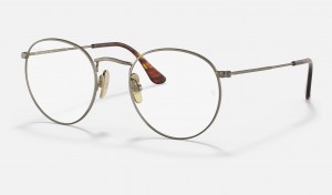 Ray Ban Round Titanium Optics Men's Eyeglasses Gold | 15748-VRNM