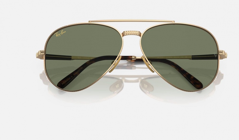 Ray Ban Aviator Ii Titanium Women's Sunglasses Green | 93480-AGVC