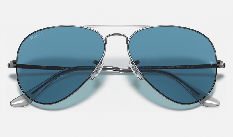 Ray Ban Aviator Metal Ii Men's Sunglasses Blue | 57420-XPSZ