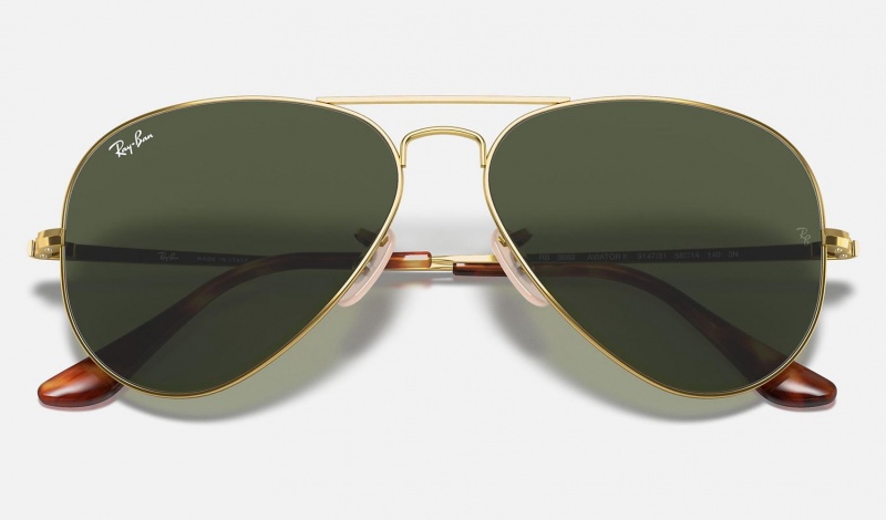 Ray Ban Aviator Metal Ii Men's Sunglasses Green | 94176-LTEH