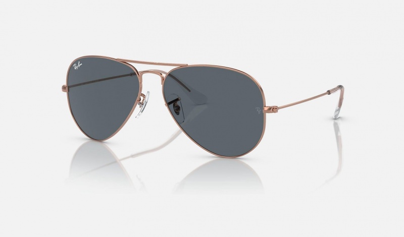 Ray Ban Aviator Rose Gold Men\'s Sunglasses Blue | 43718-USVH