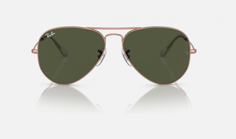 Ray Ban Aviator Rose Gold Men's Sunglasses Green | 59402-EBRF