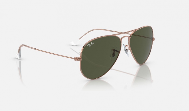 Ray Ban Aviator Rose Gold Men's Sunglasses Green | 59402-EBRF