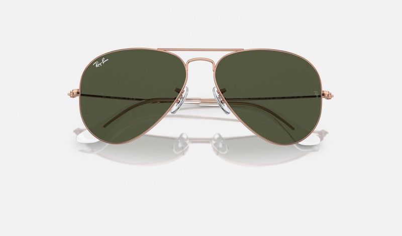 Ray Ban Aviator Rose Gold Men's Sunglasses Green | 59402-EBRF