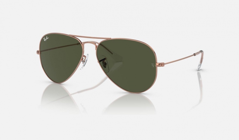 Ray Ban Aviator Rose Gold Men\'s Sunglasses Green | 59402-EBRF