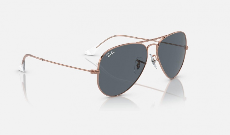 Ray Ban Aviator Rose Gold Women's Sunglasses Blue | 94185-RCUM