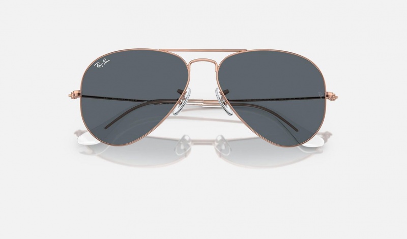 Ray Ban Aviator Rose Gold Women's Sunglasses Blue | 94185-RCUM