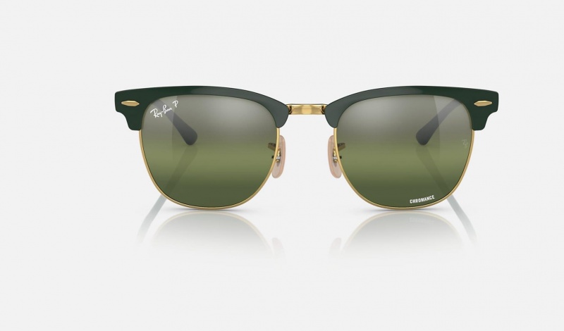 Ray Ban Clubmaster Metal Chromance Men's Sunglasses Green | 85649-CMYP