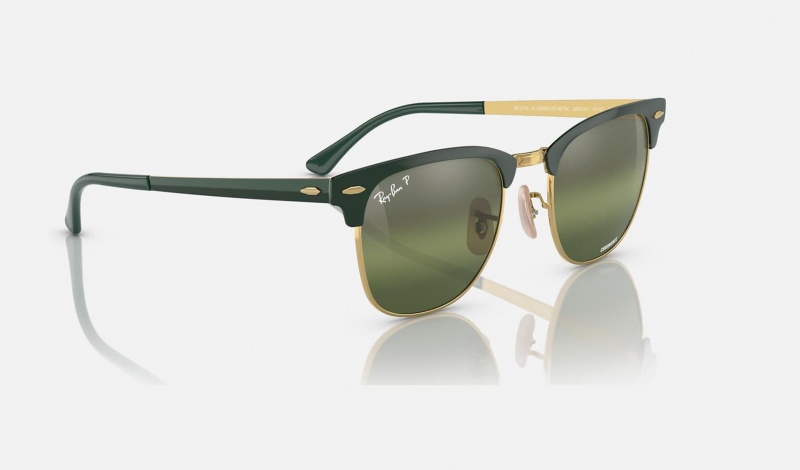 Ray Ban Clubmaster Metal Chromance Men's Sunglasses Green | 85649-CMYP