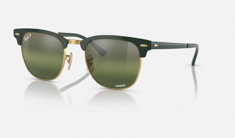 Ray Ban Clubmaster Metal Chromance Men\'s Sunglasses Green | 85649-CMYP