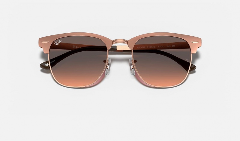 Ray Ban Clubmaster Metal @collection Men's Sunglasses Brown | 42357-SUAN