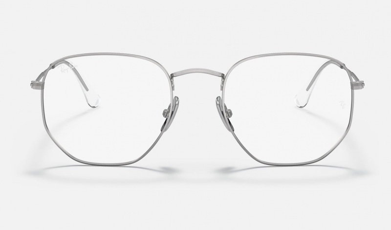 Ray Ban Hexagonal Titanium Optics Men's Eyeglasses Silver | 64023-SLMW