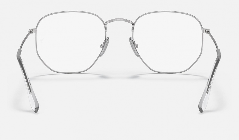 Ray Ban Hexagonal Titanium Optics Men's Eyeglasses Silver | 64023-SLMW