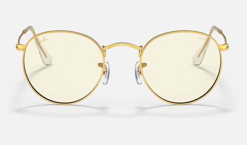 Ray Ban Round Blue-light Clear Evolve Men's Sunglasses Gold | 05623-IBFX