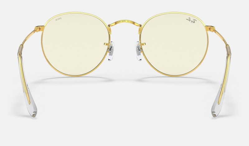 Ray Ban Round Blue-light Clear Evolve Men's Sunglasses Gold | 05623-IBFX