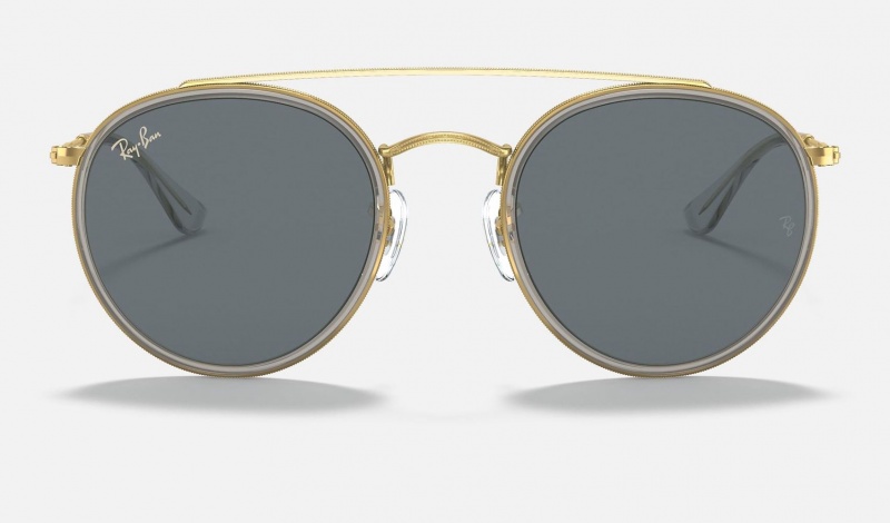 Ray Ban Round Double Bridge Legend Gold Women's Sunglasses Blue | 93746-XZBE