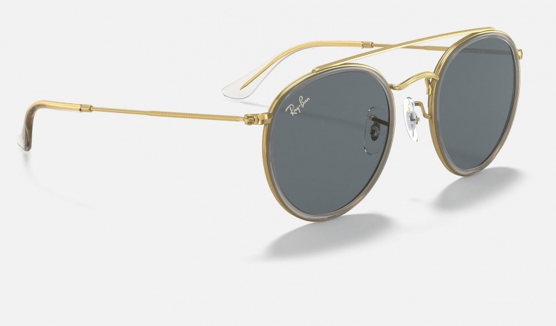 Ray Ban Round Double Bridge Legend Gold Women's Sunglasses Blue | 93746-XZBE