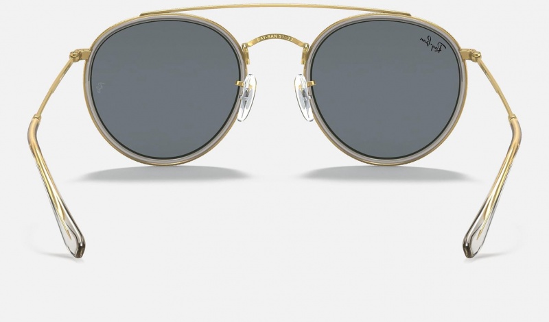 Ray Ban Round Double Bridge Legend Gold Women's Sunglasses Blue | 93746-XZBE