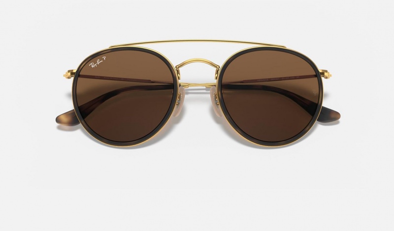 Ray Ban Round Double Bridge Men's Sunglasses Brown | 26053-XHJN