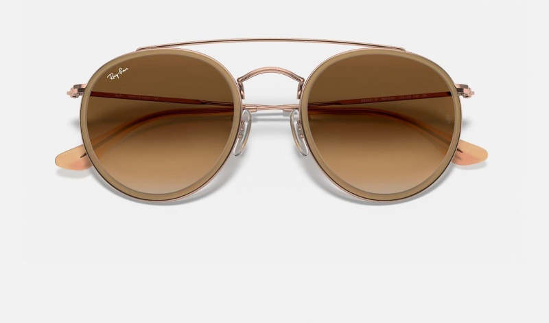 Ray Ban Round Double Bridge Men's Sunglasses Brown | 49782-YMLJ