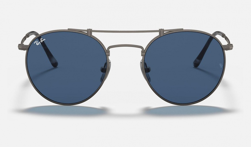 Ray Ban Round Double Bridge Titanium Men's Sunglasses Blue | 48291-UQAN