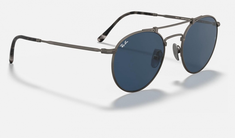 Ray Ban Round Double Bridge Titanium Men's Sunglasses Blue | 48291-UQAN