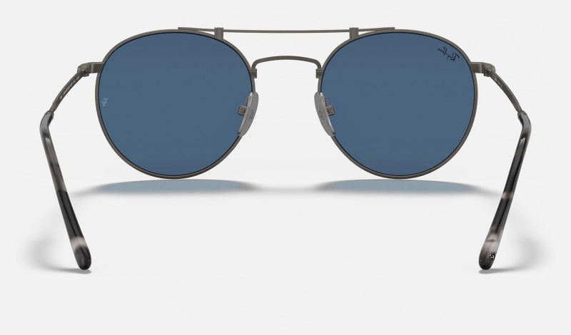 Ray Ban Round Double Bridge Titanium Men's Sunglasses Blue | 48291-UQAN